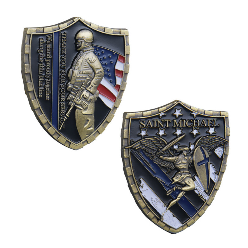 St Michael Saint of LEO Shield Police Blue Lives Matter Challenge Coin Gift