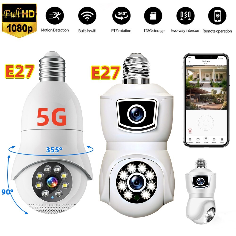 E27 Light Bulb 1080P Outdoor Security Camera Dual Lens Wi-Fi Home Security Cam