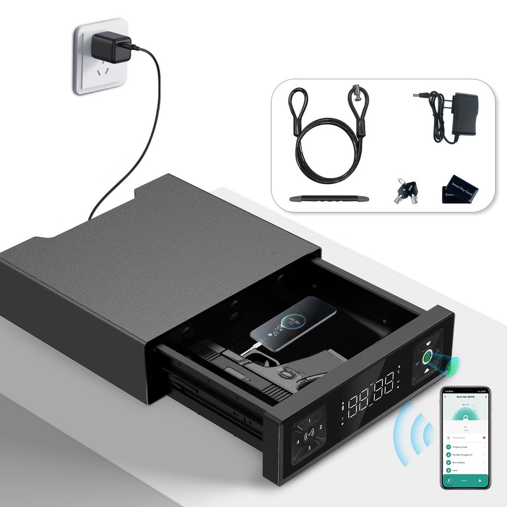 Biometric Gun Safe with LED Clock,Quick Entry Gun Safe,Safe Boxes that can be...-image
