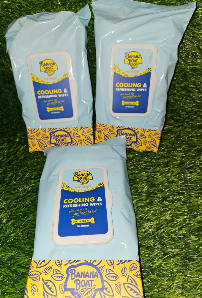 Banana Boat Cooling Refreshing Wipes for Dogs with Cucumber & Aloe 50 Count Pack Exp 12/2024 3-Piece Set