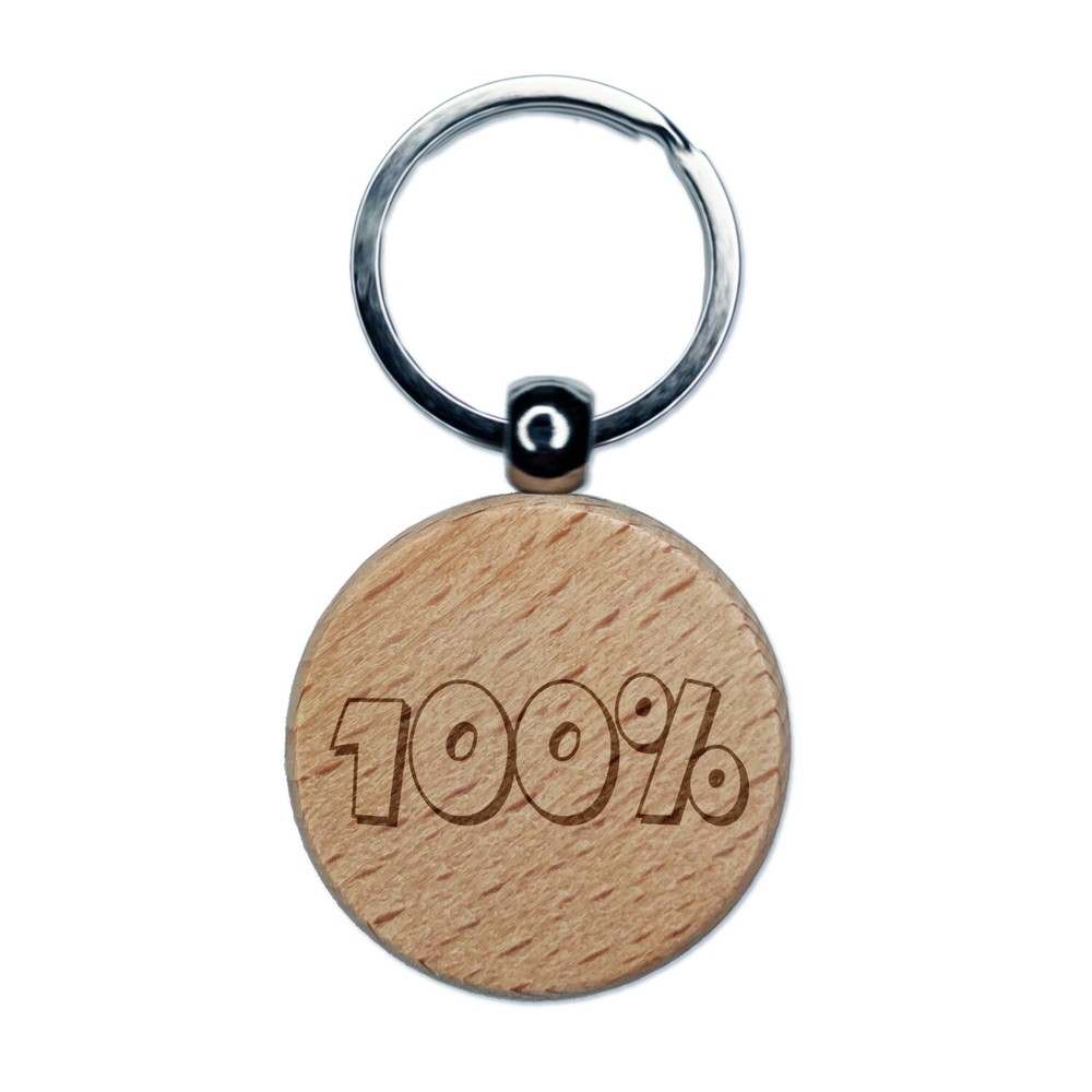 100 Percent Grade School Engraved Wood Round Keychain Tag Charm