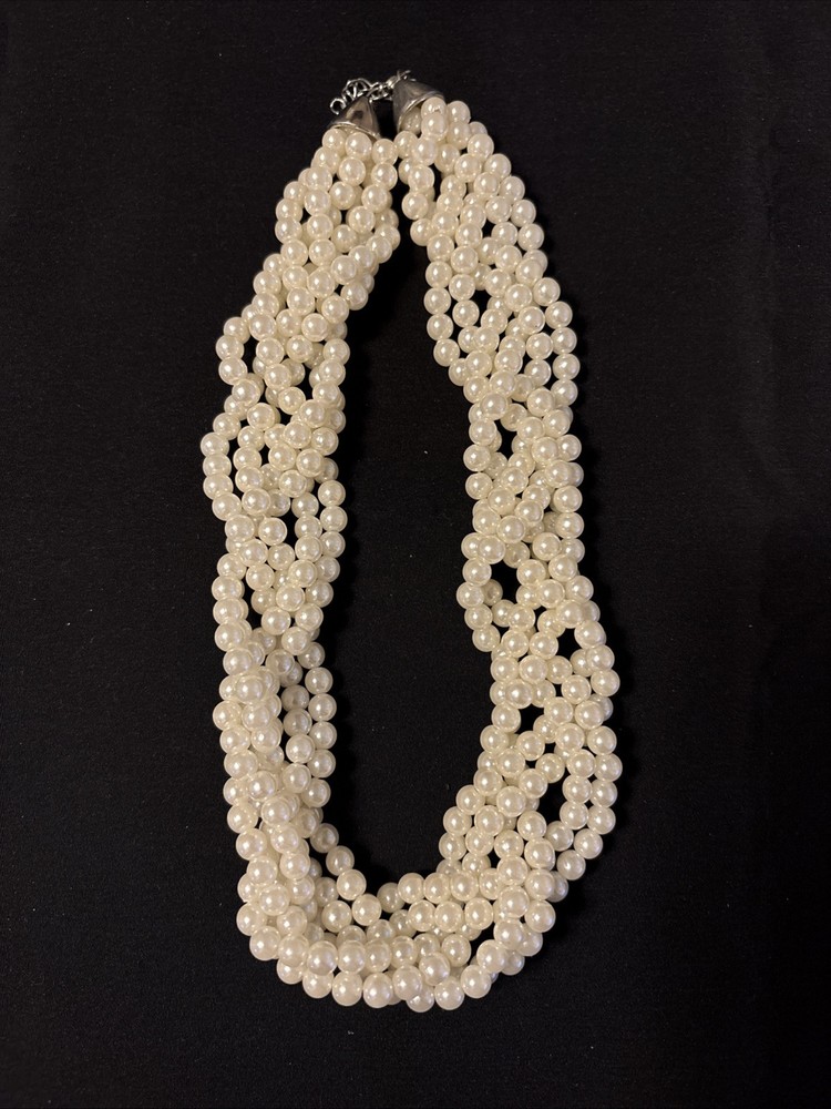 Vintage Multi Strand Faux Pearl Silver Choker Necklace 8 Inches