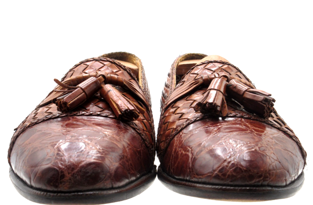 Men's Mezlan Trinidad Brown Woven Calf & Genuine Crocodile Loafers Size 10 M