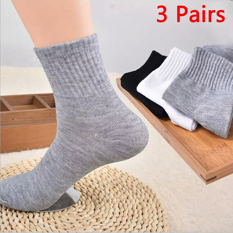 3Pairs Men's Business Casual Cotton Socks Solid Colors Crew Socks Ankle Socks ☋