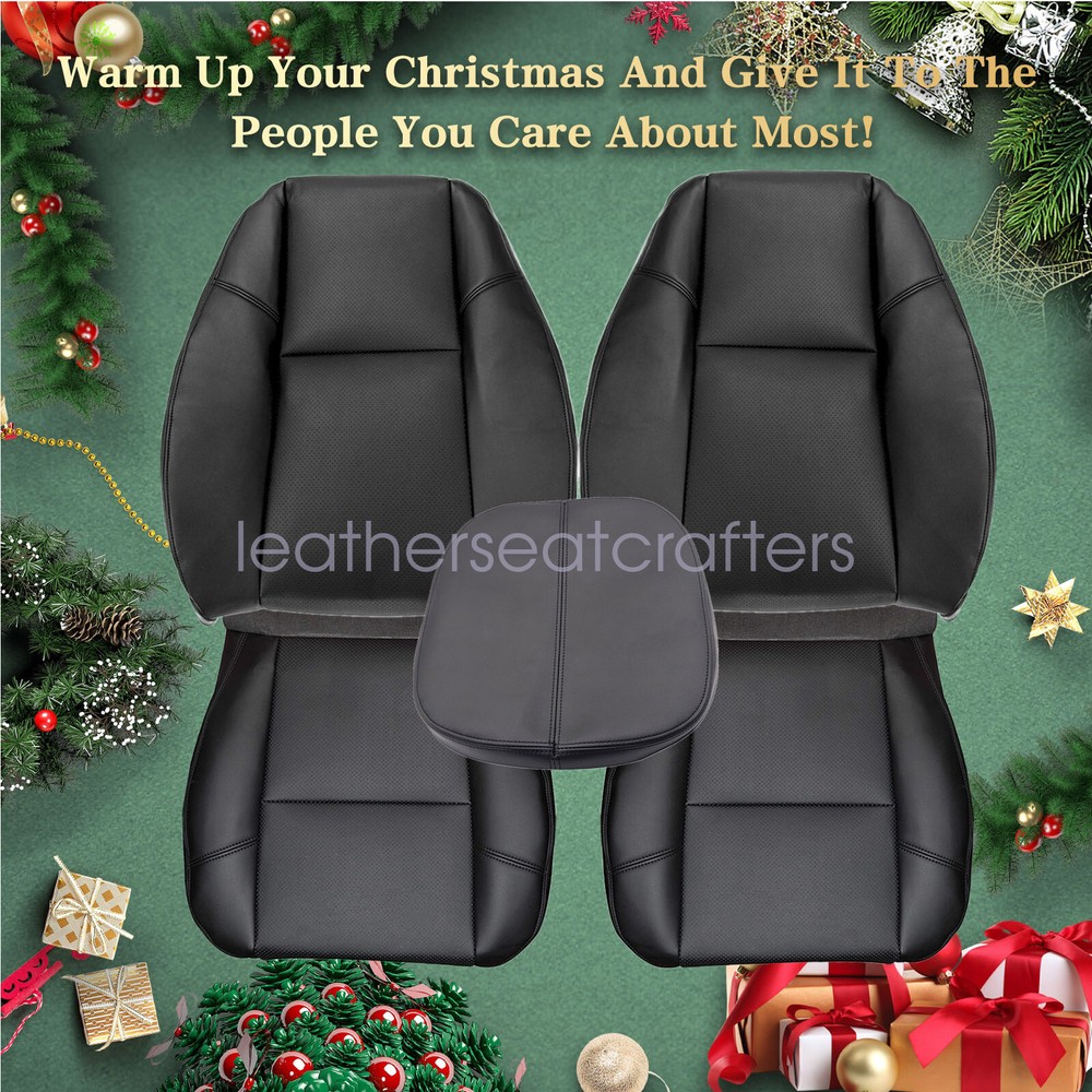 5PCS Front Perforated Leather Seat Cover For 2007-2014 Cadillac Escalade - Black