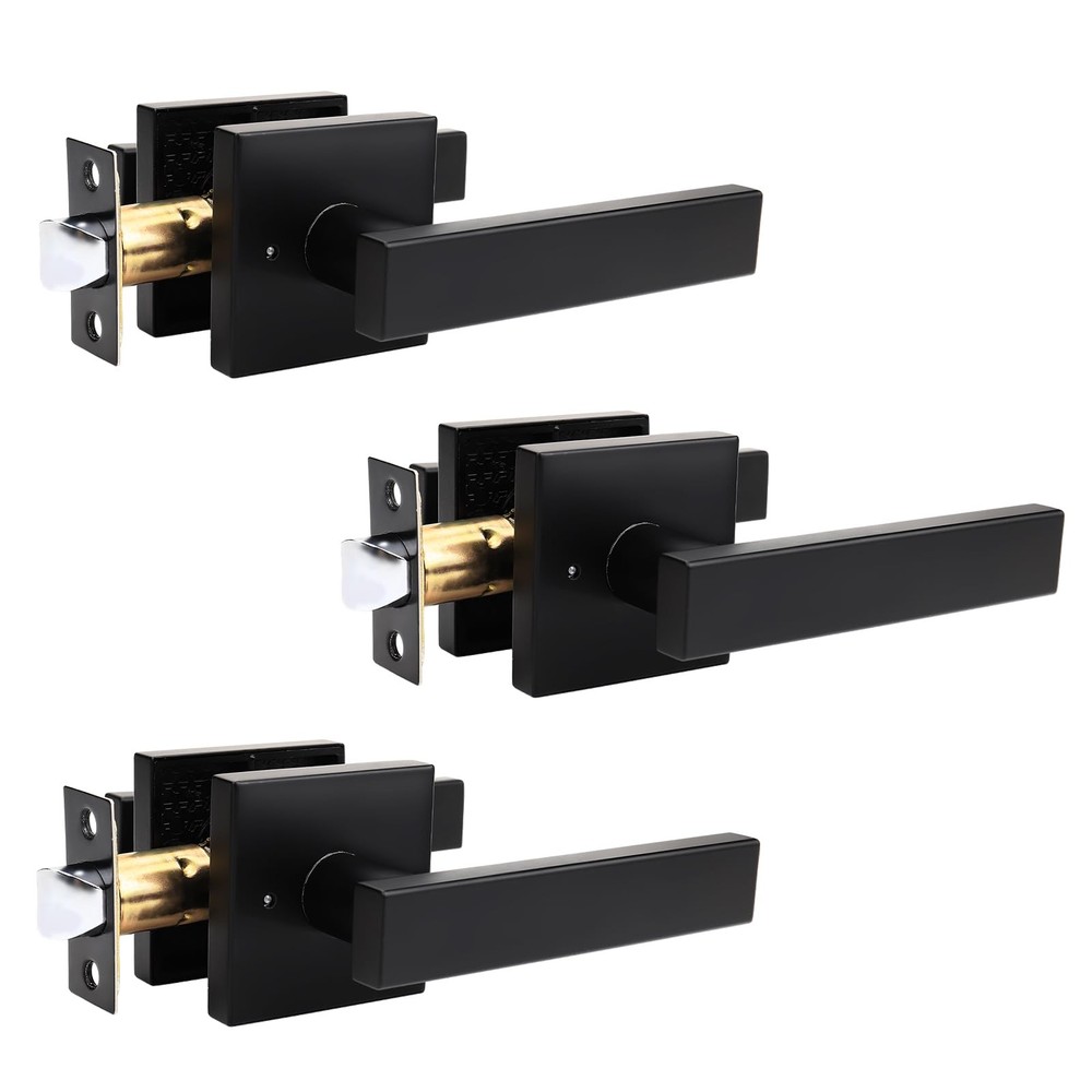 3 Pack Matte Black Door Handle Interior Privacy Door Lever, Bed and Bath Door...