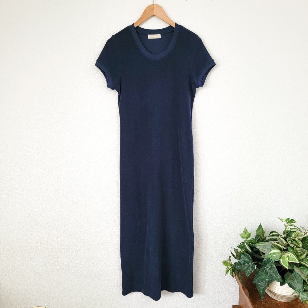 Suzi Kondi Navy Terry Cloth Tshirt Maxi Midi Dress Size XSmall