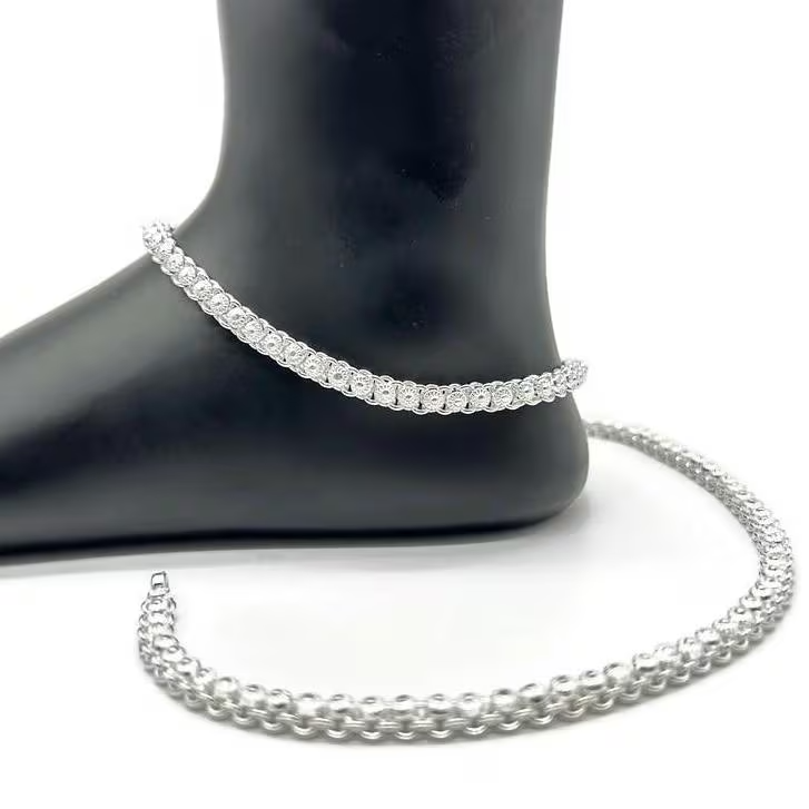925 Sterling Silver Anklet for Women - Elegant Silver Payal Bridal Jewelry-image