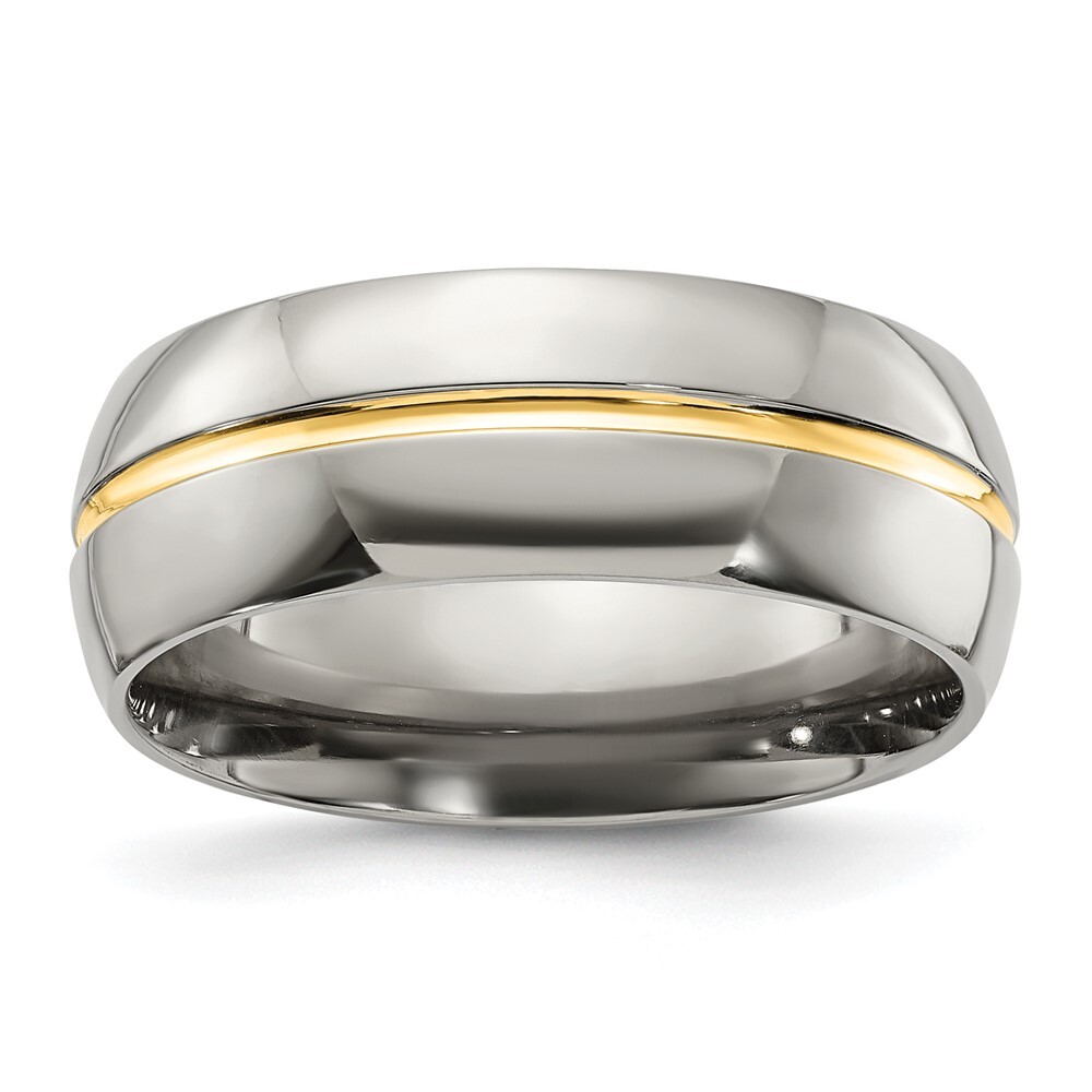 Titanium Yellow IP-plated Grooved 8mm Polished Band Ring Size 8
