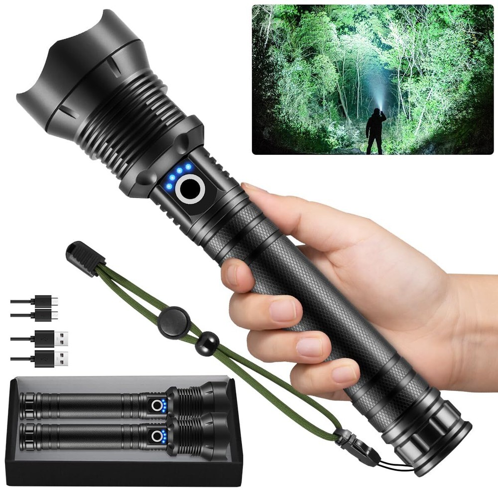 2Pack Flashlights High Lumens, 5Mode Rechargeable Flashlights, 990000LM Super...