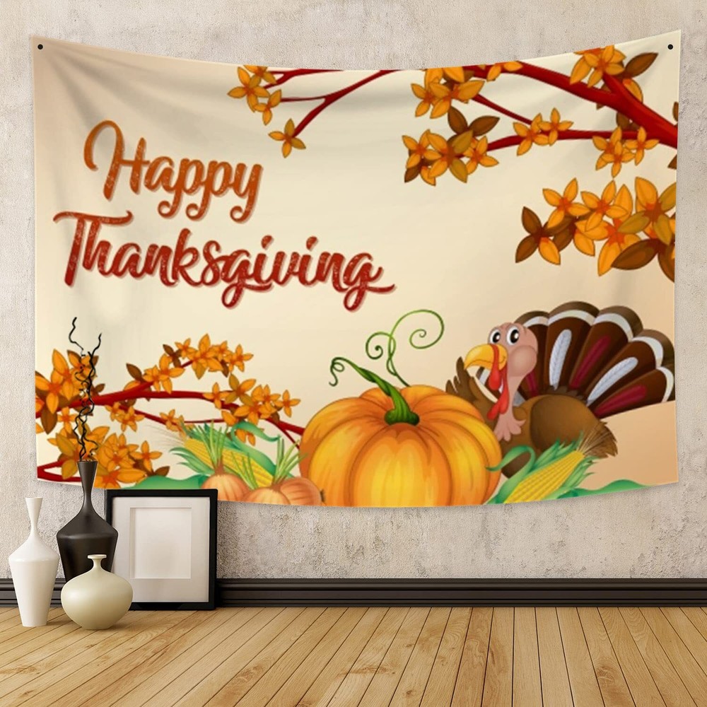 Fall Thanksgiving Tapestry Fantasy Fall Harvest Turkey Pumpkin Tapestry Wall ...