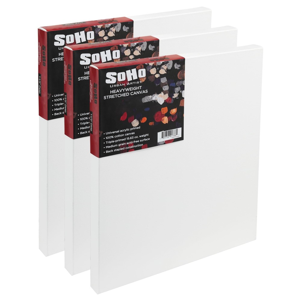 SoHo Urban Artist Heavyweight 30x36 Stretched Cotton Canvas 3 Pack 1.5