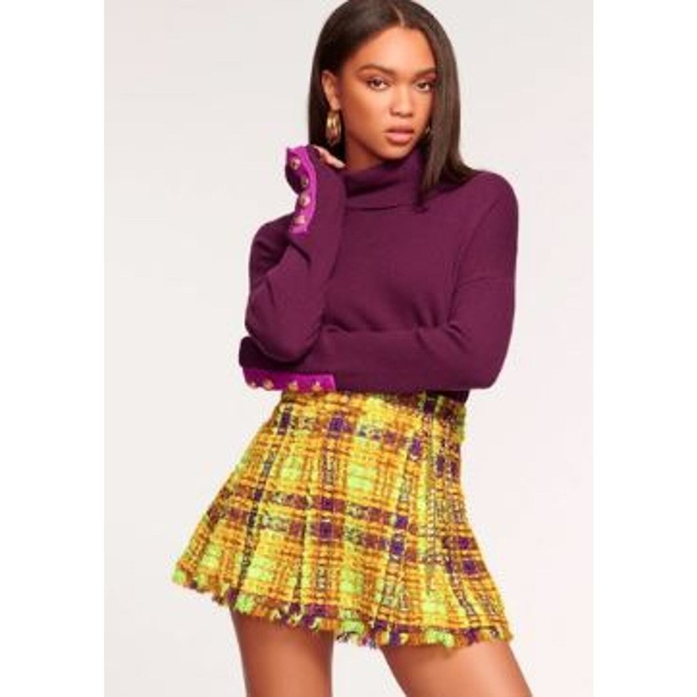 Ramy Brook Jasmine Neon Wool Mini Skirt with Gold Chain Size S