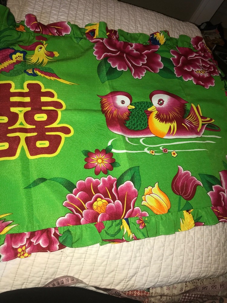 Bright Floral Asian Pair Pillow Shams Ducks Birds Standard Size Flowers Bedding