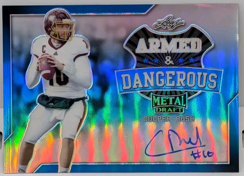 COOPER RUSH 2017 Leaf #08/35 Armed & Dangerous Metal Draft BLUE ROOKIE Auto