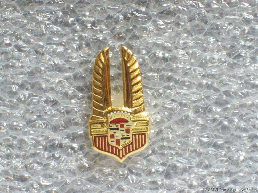Cadillac Car Tie Tack GM Wing Logo Lapel Pin Gold Tone General Motors Red Enamel