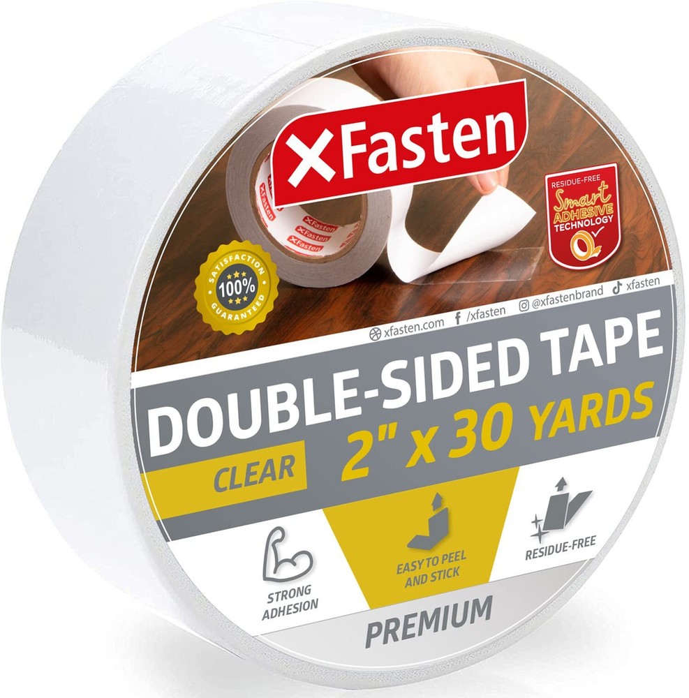 XFasten Double Sided Tape Clear, Removable, 2-Inch by 30-Yards, Ideal as a Gi...