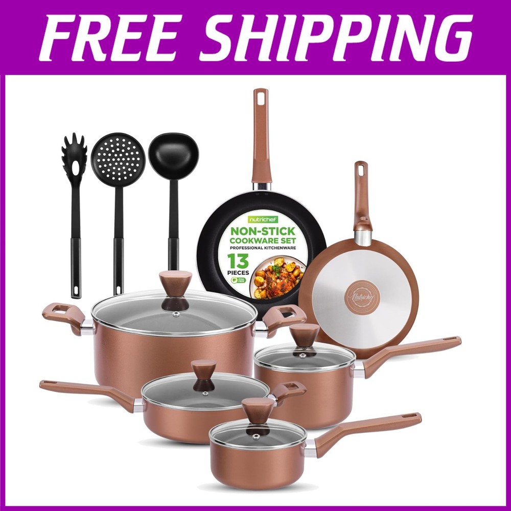13-Piece Nonstick Cookware Set - Heat Resistant & Dishwasher Safe