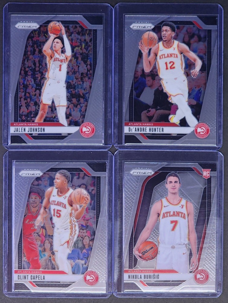 2024-25 Panini Prizm Hawks Lot of 4 Cards Featuring Capela Johnson Hunter Burisic RC