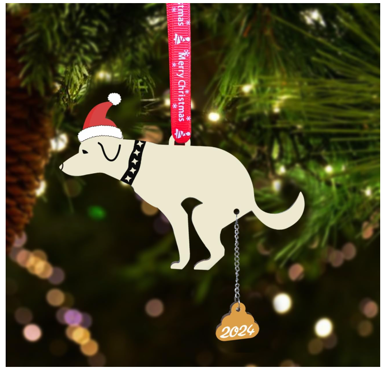 Funny Wooden Dog Christmas Ornaments 2024 - Pooping Pet Dog Gag Gift