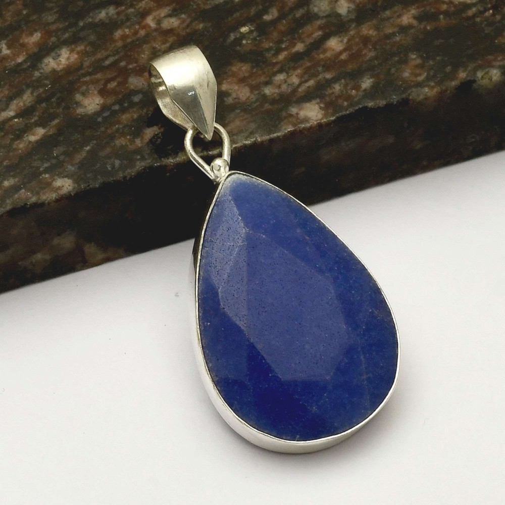 Simulated Sapphire Handmade Ethnic Pendant Jewelry Gift 2.2 Inches AP-42917