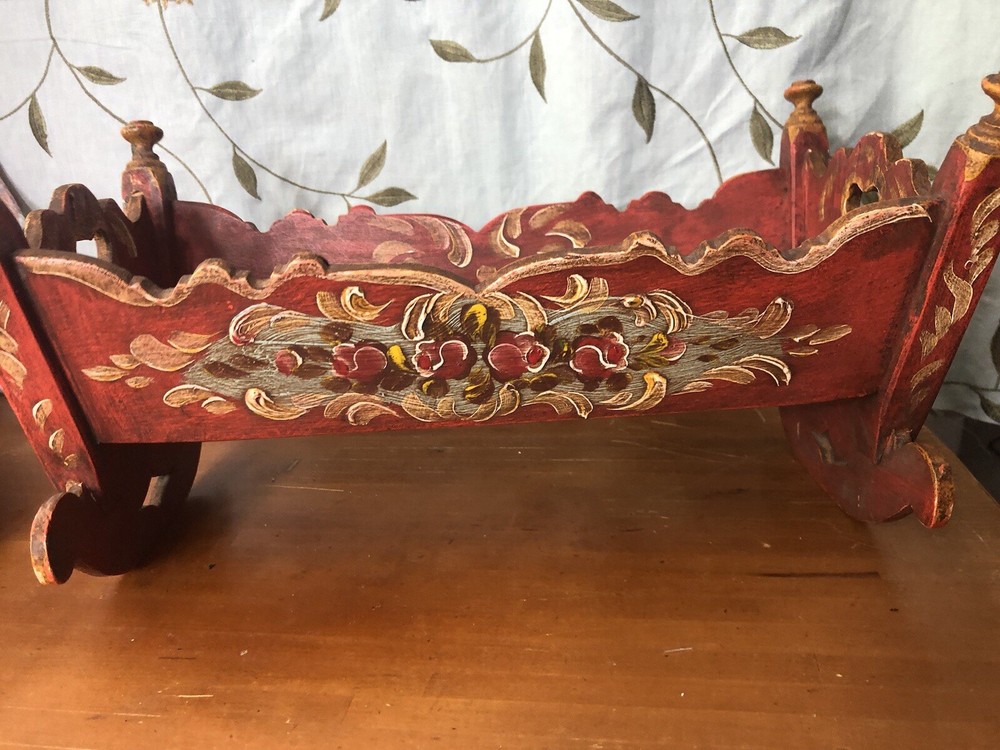 14” Doll -stunning Handpainted Rocking Cradle -Fits 12-15”Dolls