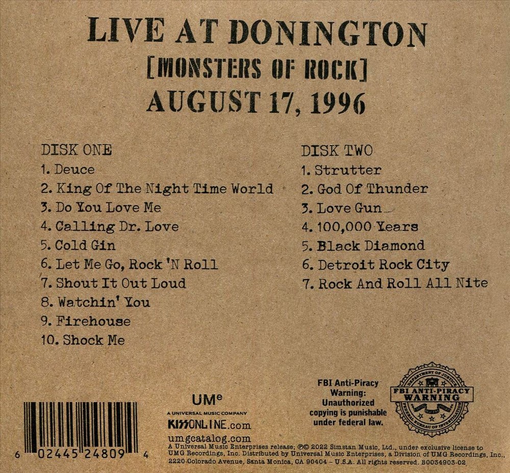 KISS OFF THE SOUNDBOARD: LIVE AT DONINGTON 1996 NEW CD