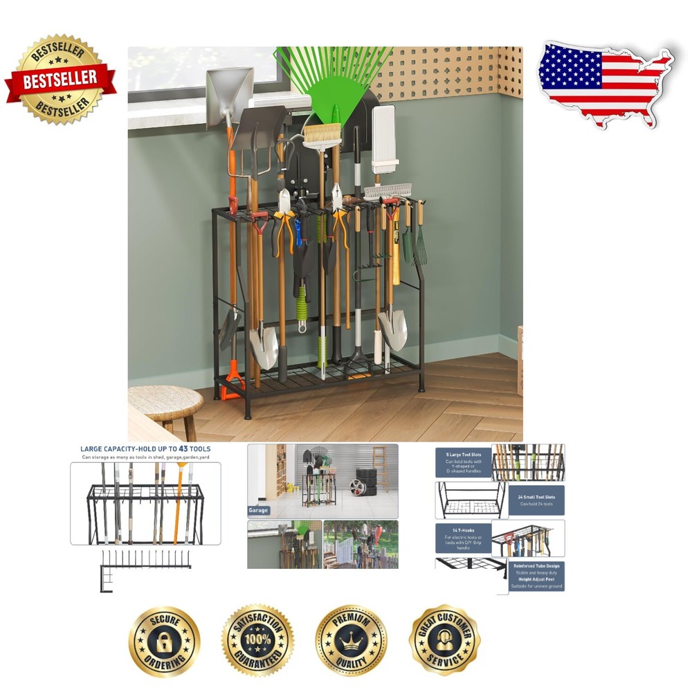 Easy Assembly Yard Tool Organizer with Adjustable Feet for Stability & Support