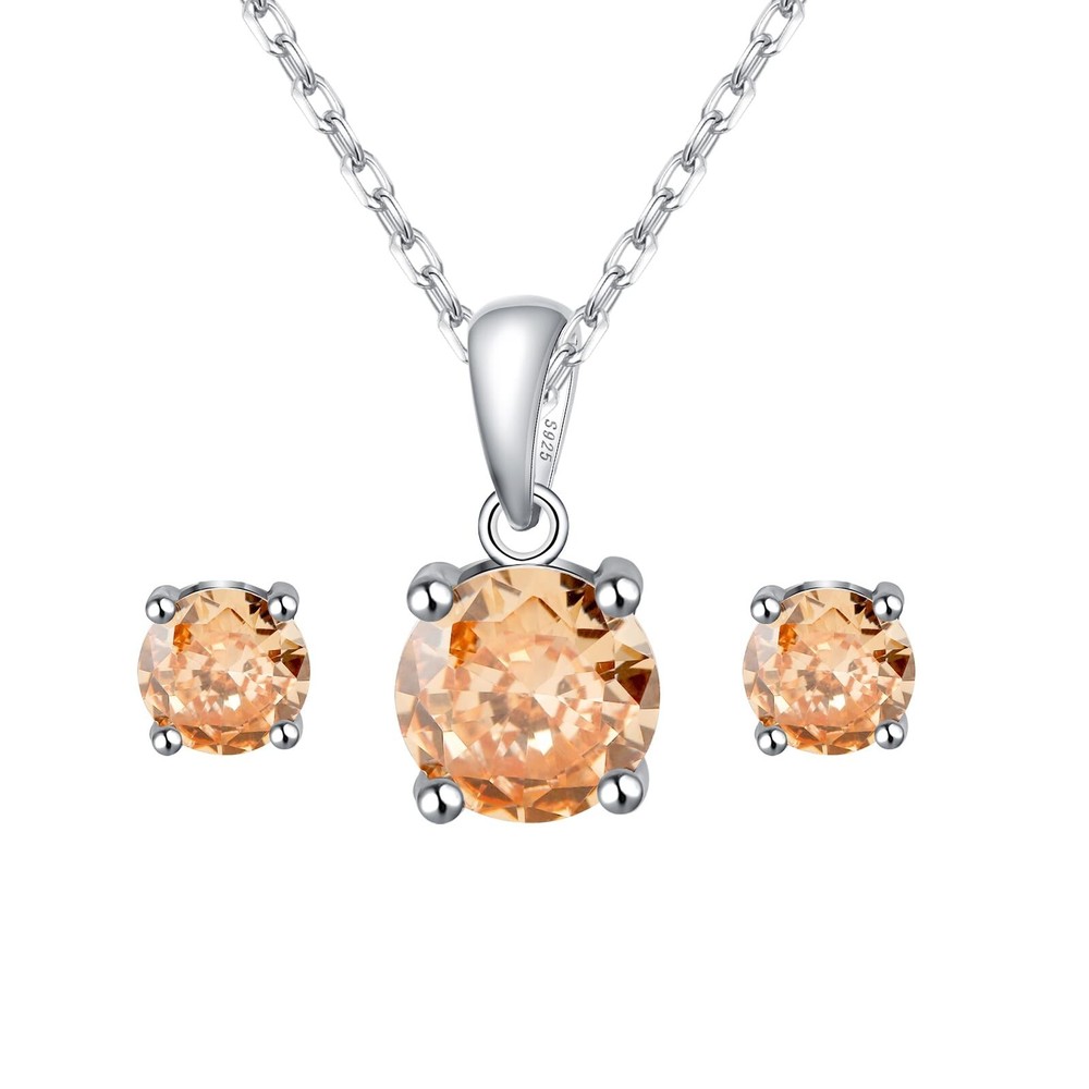 Birthstone Necklaces and Earrings Set for Women and Mom, Gold Plated S925 Ste...