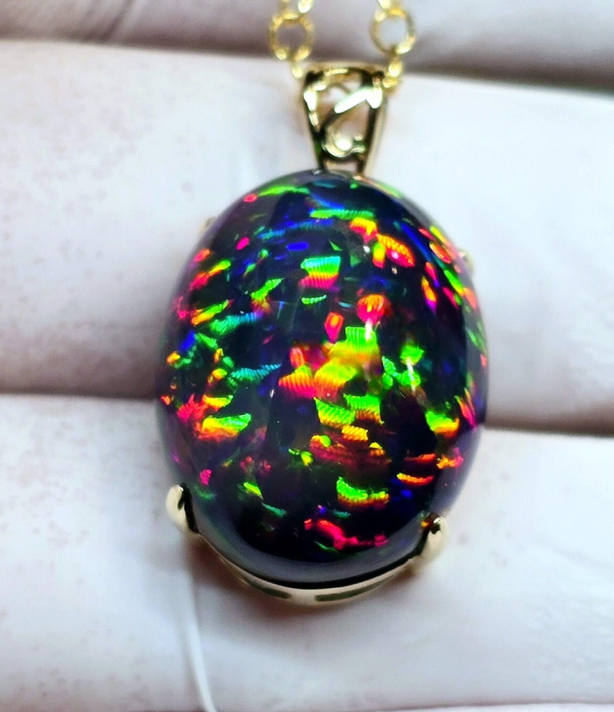 15 Ct+ Natural Black Multicolor Fire Opal 925 Solid Silver Pendant Gemstone