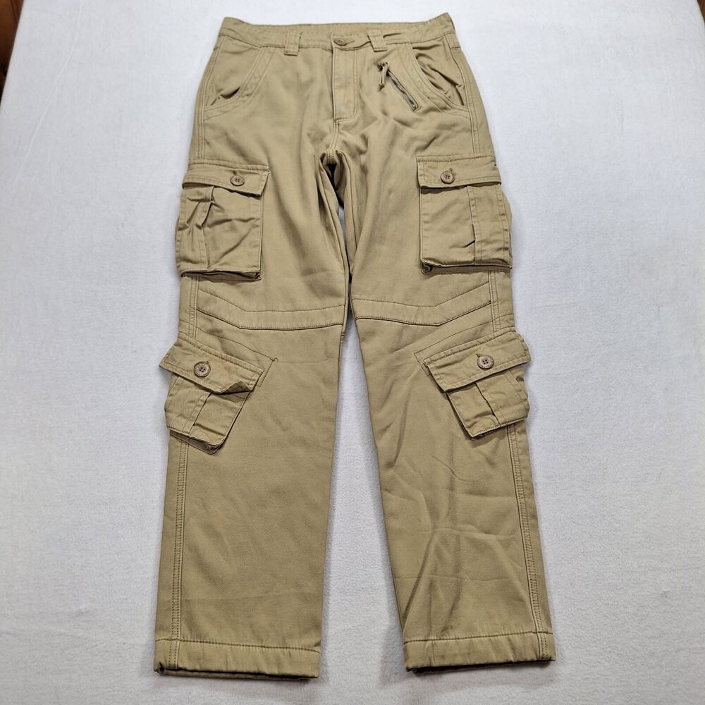 Must Way Pants Men 30 Khaki Cargo Utility Military Paratrooper Y2K Fleece Lined