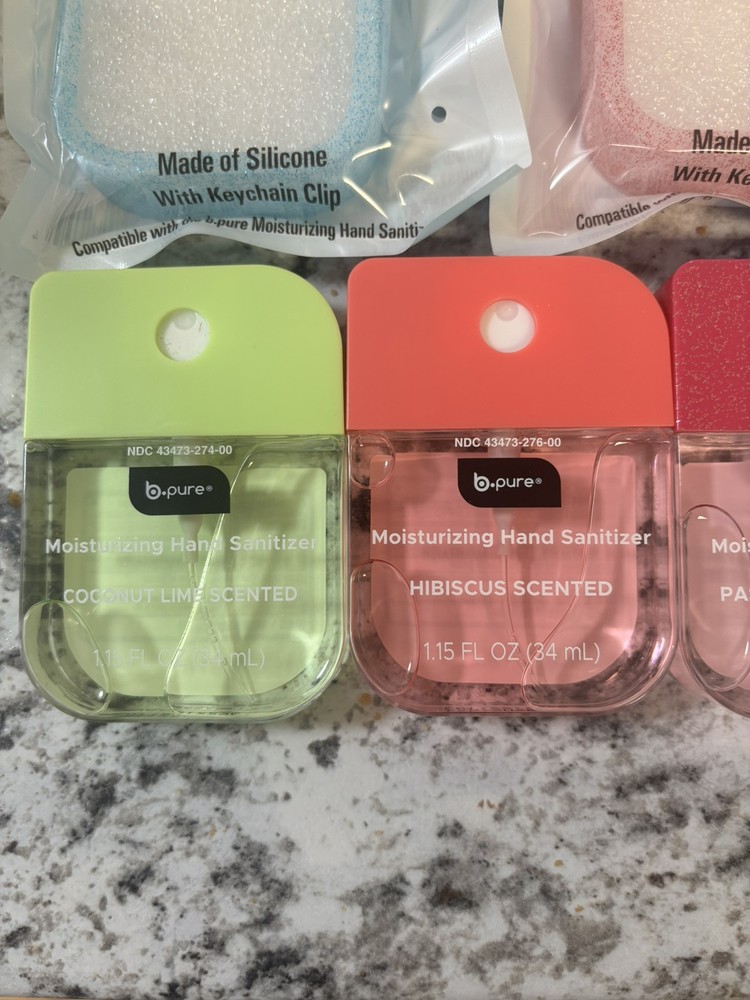 Two B.Pure Moisturizing Hand Sanitizer Sprays. Coconut & Hibiscus Scents. NEW.