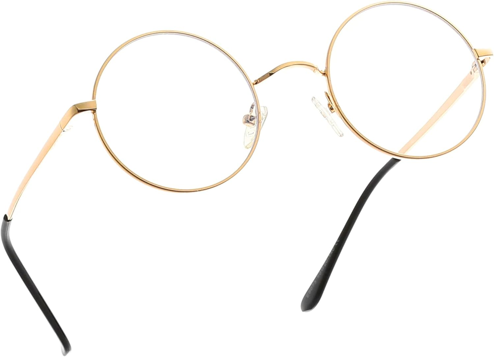 Blue Light Blocking Glasses for Women & Men - Round Metal Frame with Clear Computer Lens  