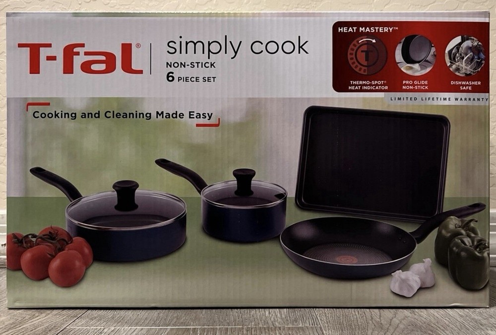 T-Fal Simply Cook 6-Piece Nonstick Aluminum Cookware Set in Black