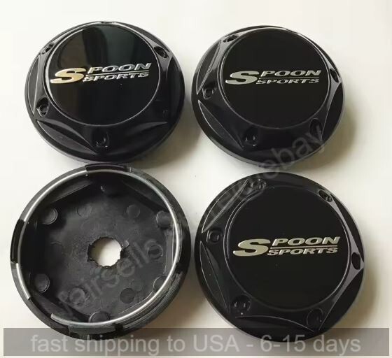 4pcs 68 mm for Spoon Sports Black Silver Logo Alloy Wheel Center Hub Rim  Caps