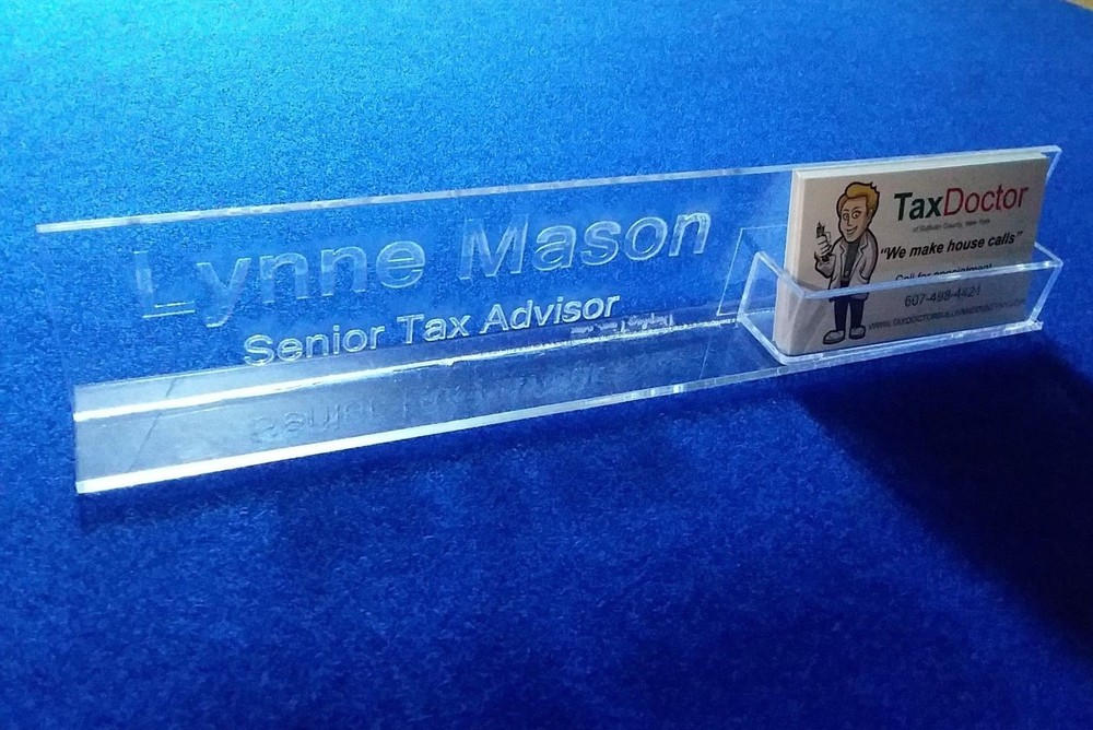 Custom Acrylic Name Plate Bar Desk with Business Card Slot  -image
