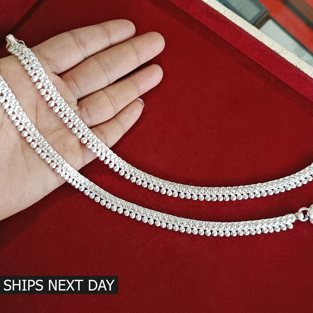 Handmade Pure Silver Indian Payal Anklet Pair for Women-image