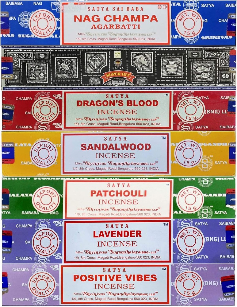 Satya Incense Gift Set Nag Champa Super Hit Dragon's Blood Sandalwood Vibes 15g