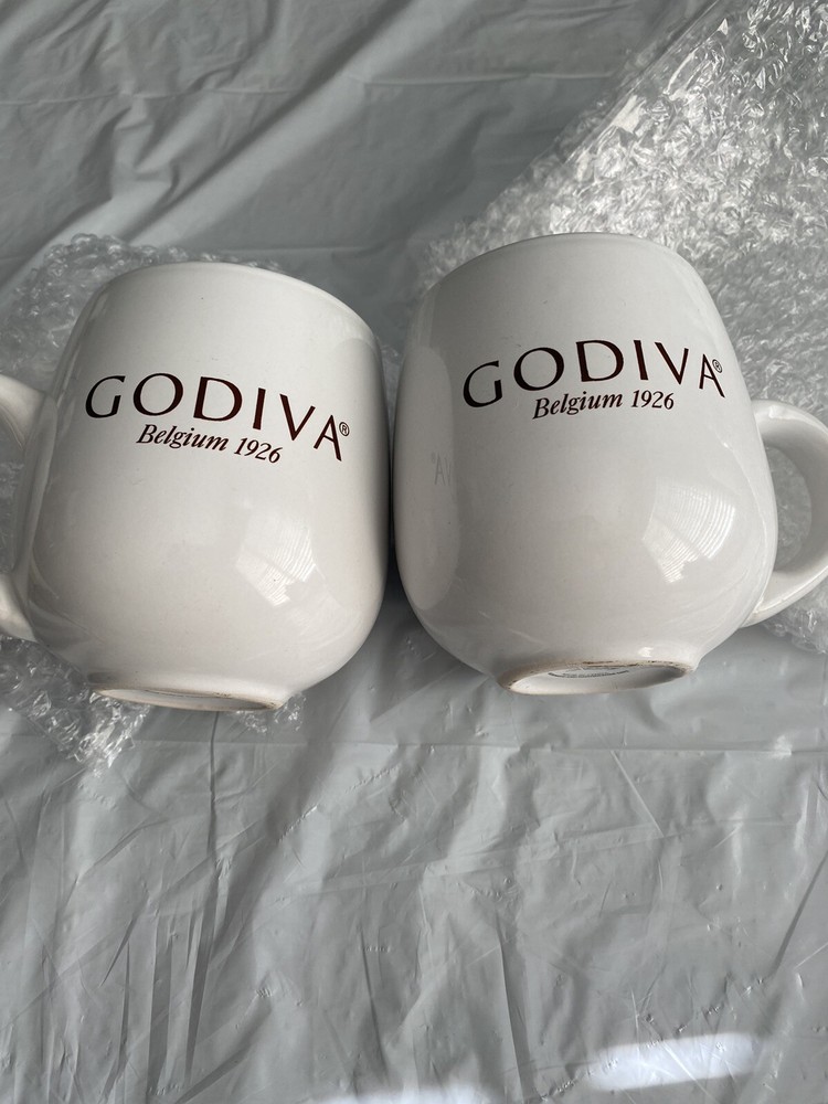 Vintage GODIVA Belgium 1926 Stoneware 16oz White Coffee Mugs Set of 2