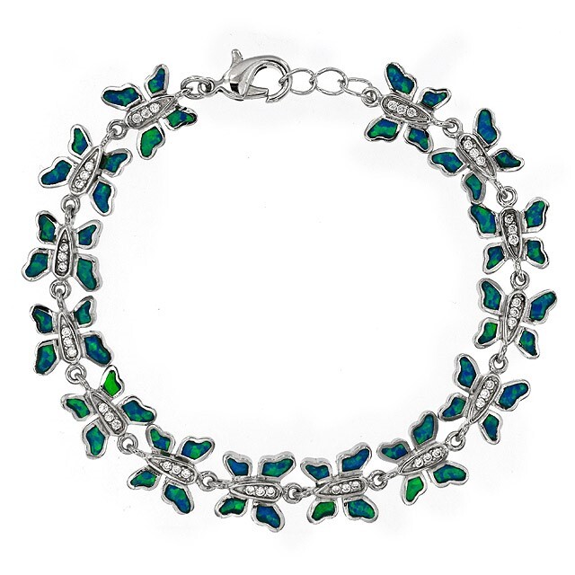 Butterfly Australian Opal & Topaz 925 Solid Sterling Silver Tennis Bracelet