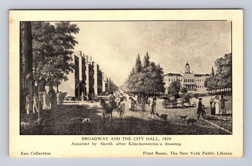 New York City NY, Broadway And The City Hall Drawing, Souvenir, Vintage Postcard