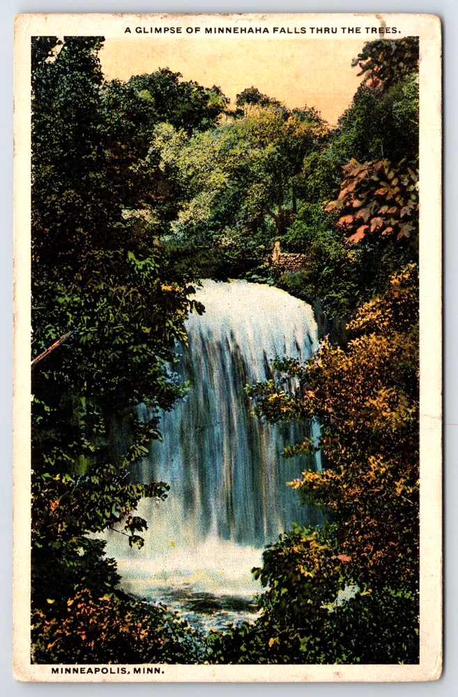 Original Old Vintage Antique Postcard Minnehaha Falls Minneapolis Minnesota USA