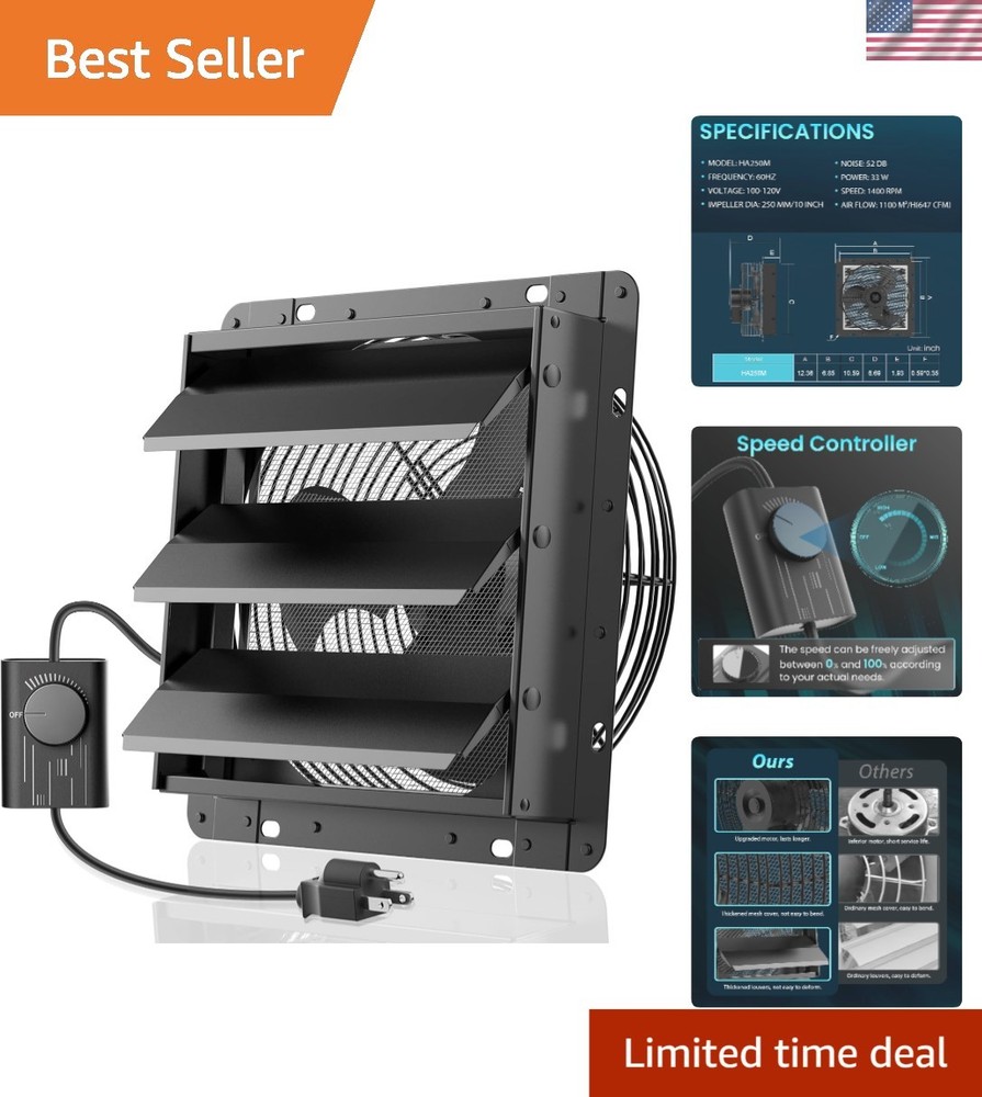 10-Inch Shutter Exhaust Fan for Powerful Ventilation and Cooling