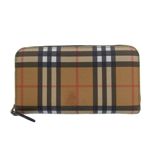 BURBERRY Nova Check Leather Long Zip Wallet Beige 2823  