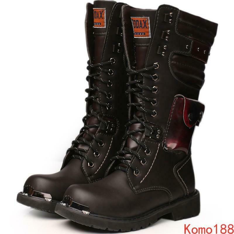 Men's Punk Military Combat Boots Tactical Lace-Up Motorcycle Knee Boots