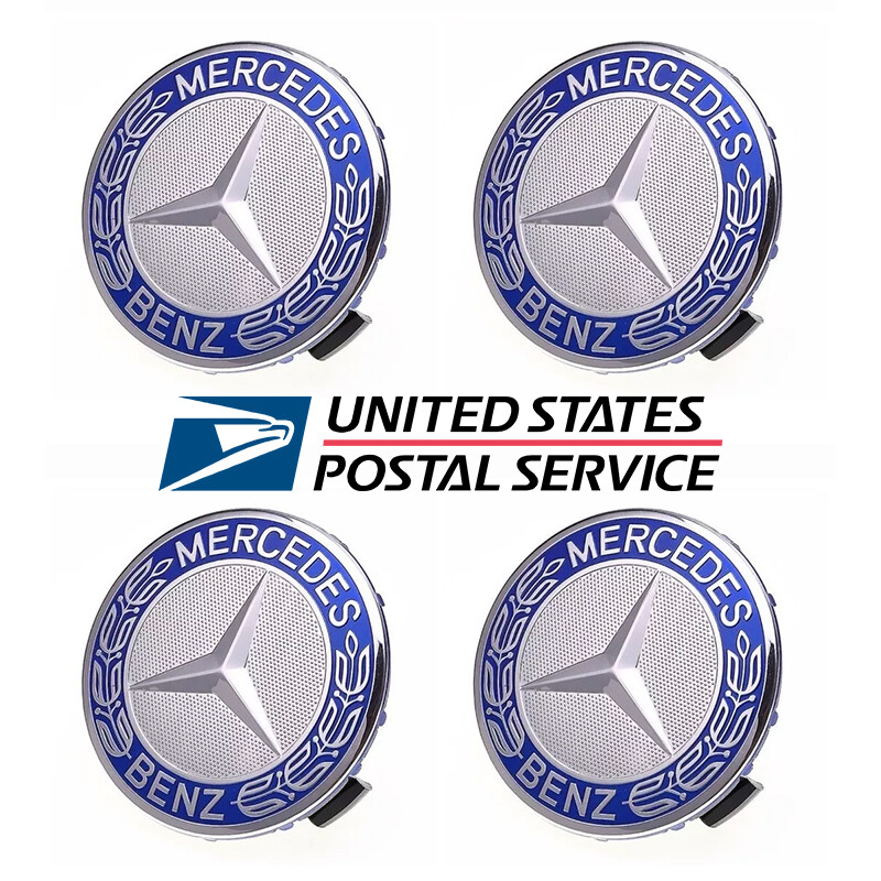4PCS Mercedes Benz Wheel Center Hub Caps 75mm Dark Blue Logo Badge Emblem
