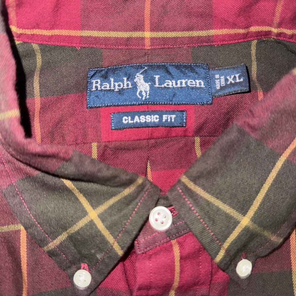 Polo Ralph Lauren Green Red Plaid Classic Fit Button Down Men's Size XL