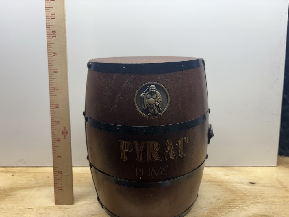 Pyrat Rum Wooden Barrel Display Set with Glass Decanter and Stopper