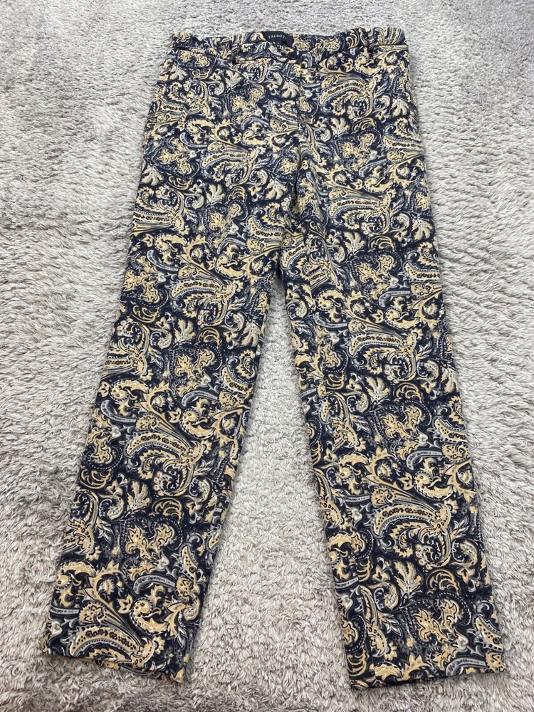 Talbots Pants Womens 8 Navy Blue Golden Velvet Paisley Straight Leg Chino
