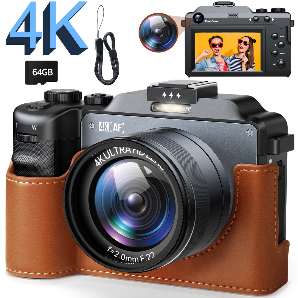 4K Dual Lens Digital Camera 64MP for Photography and Video 18XZoom for Xmas Gift